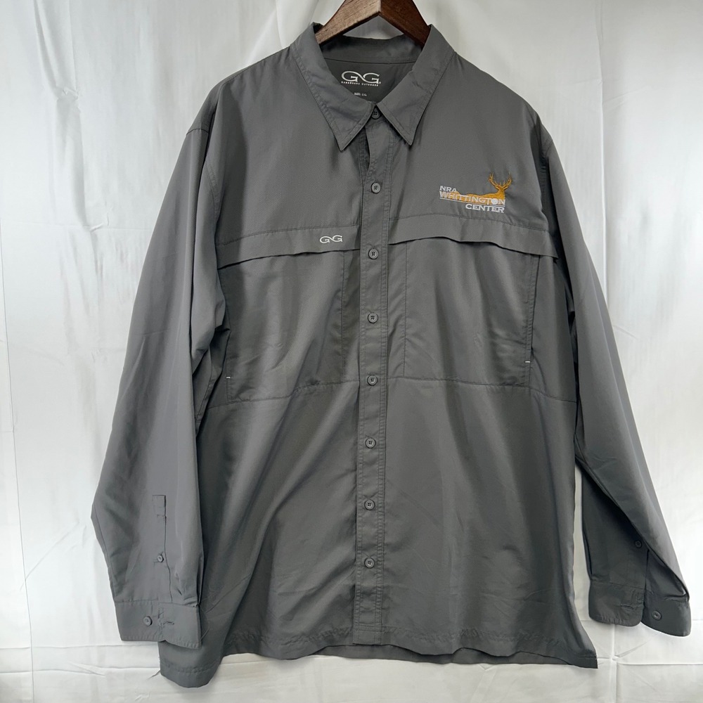 GameGuard Fishing Shirt Mens 2XL Gray NRA Whittington Center Long Sleeve Vented